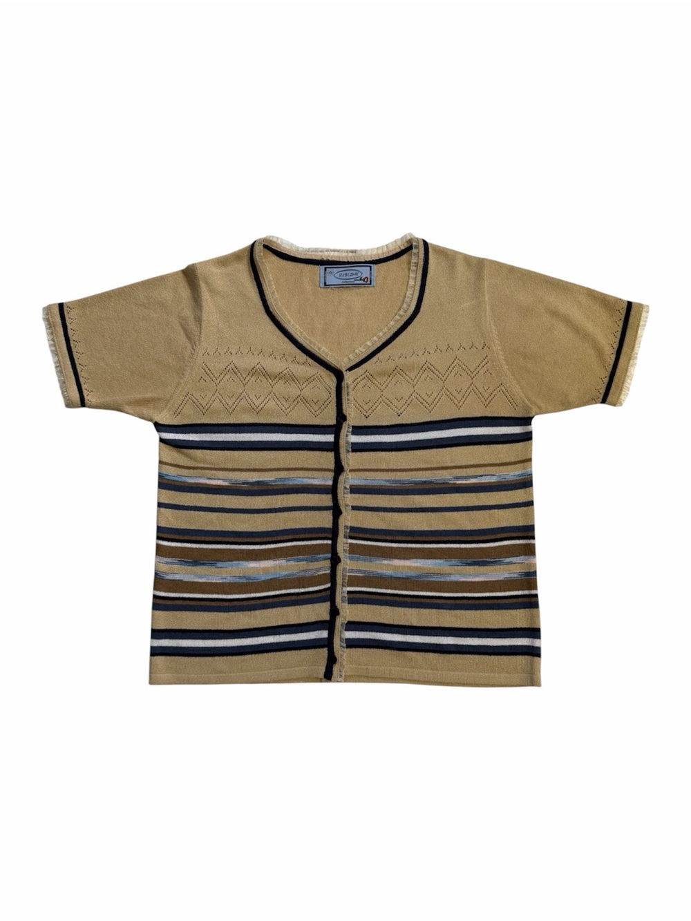 Sublime Beige Striped Short-Sleeve Cardigan